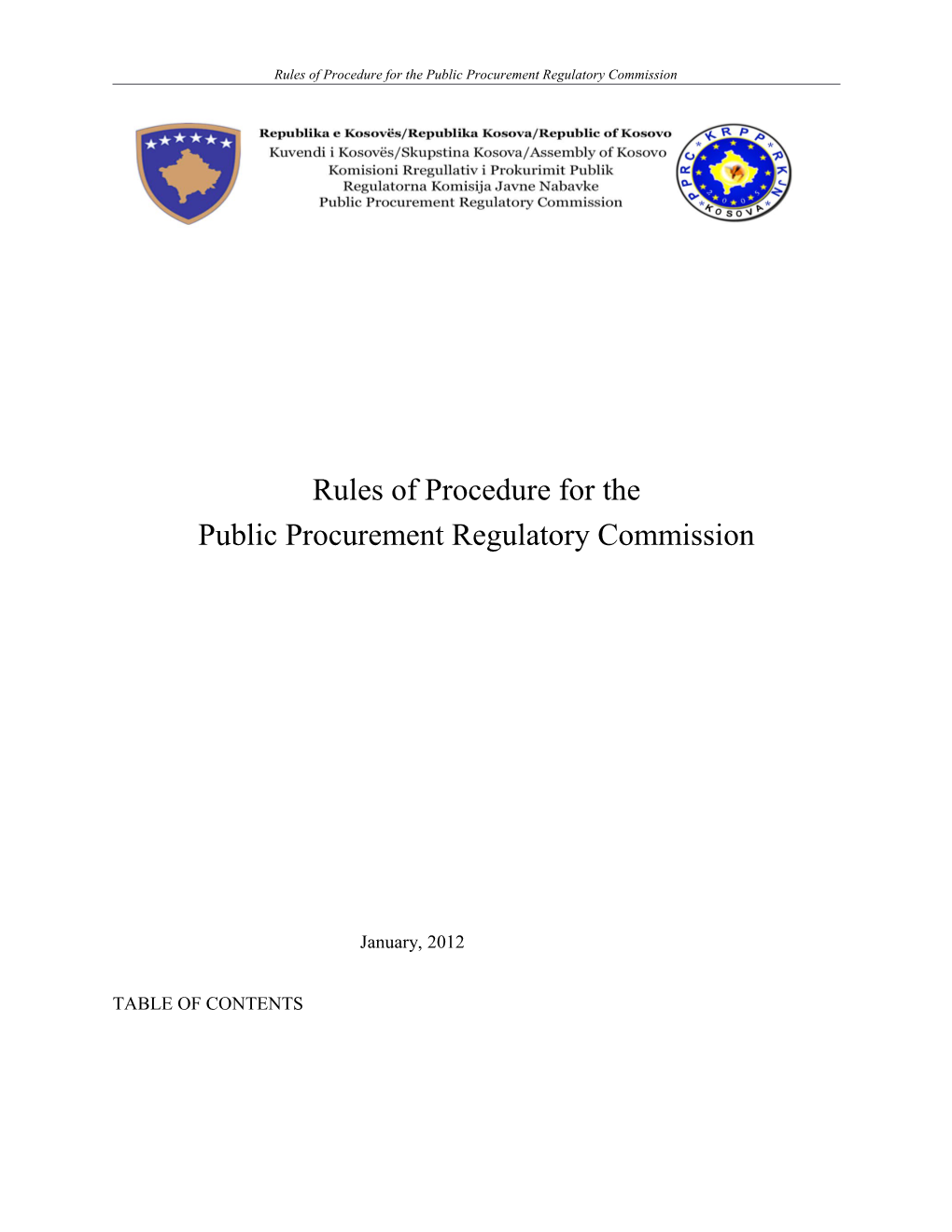 Rules of Procedure for the Public Procurement Regulatory Commission