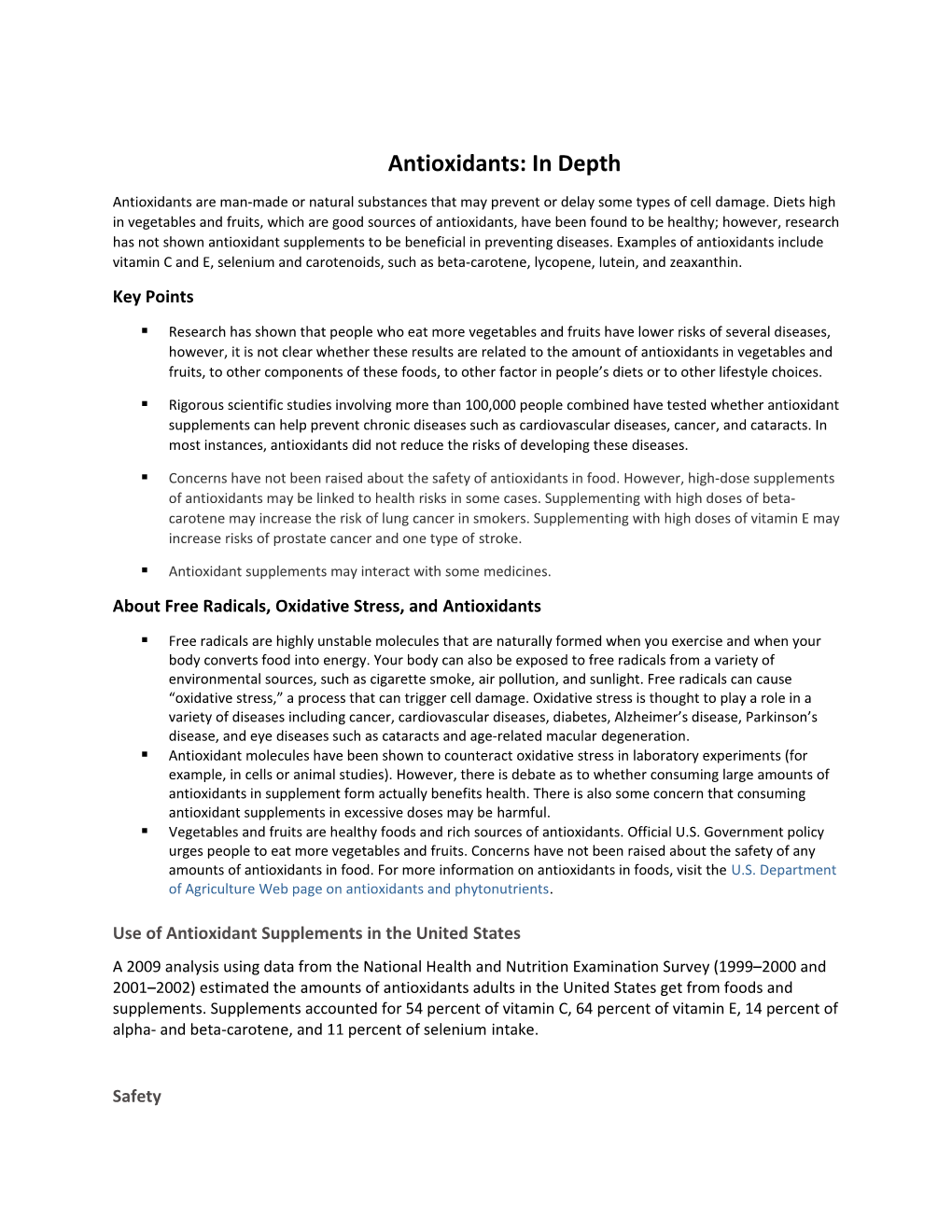 Antioxidants: in Depth