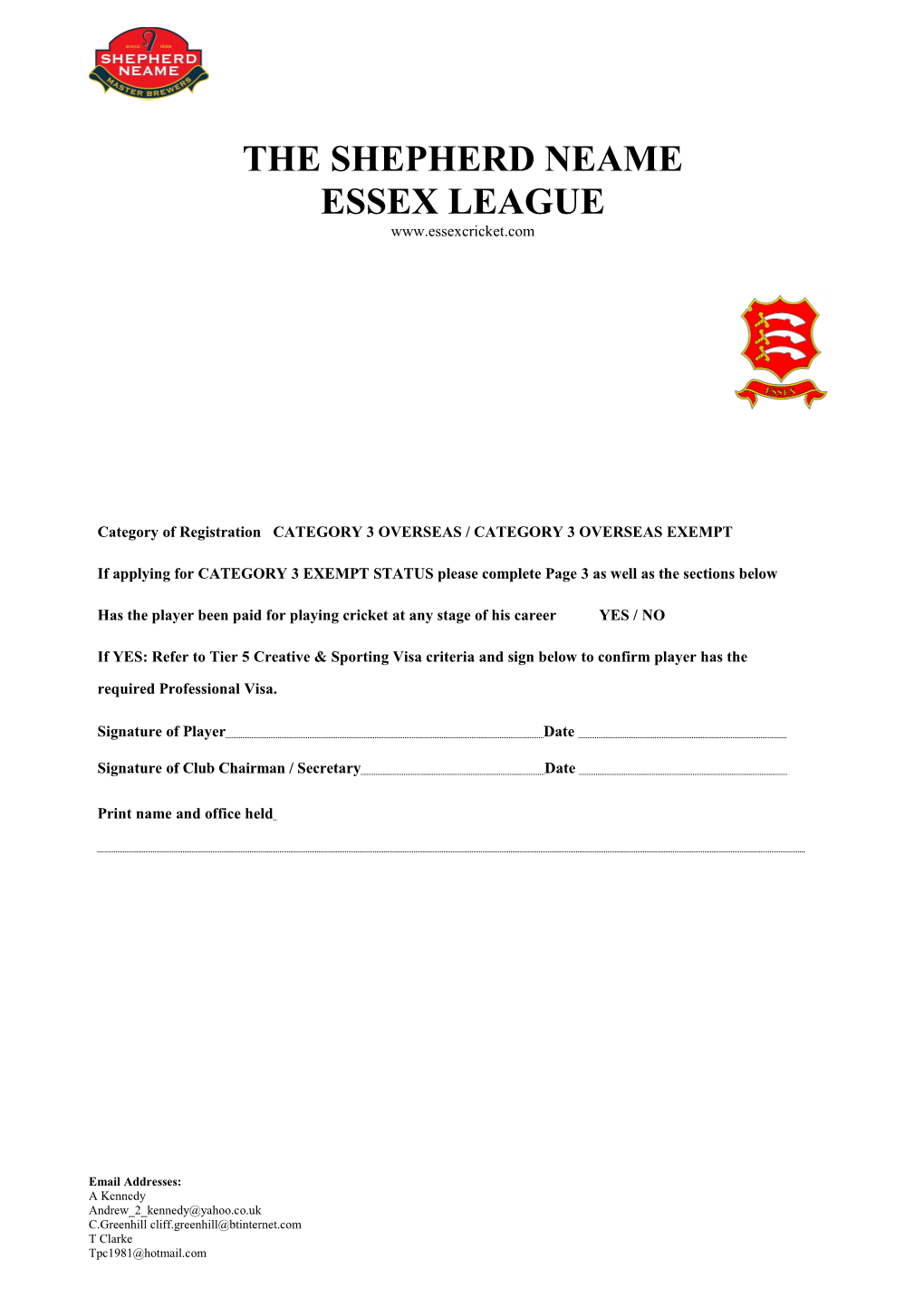 ECB Accredited Premier Cricket League - Overseas Player Registration Form