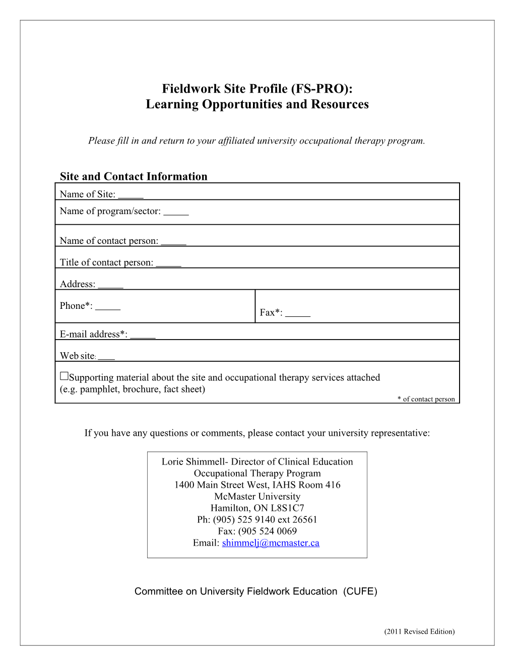 Fieldwork Site Profile (FS-PRO)