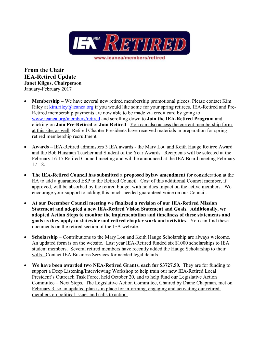 IEA-Retired Update