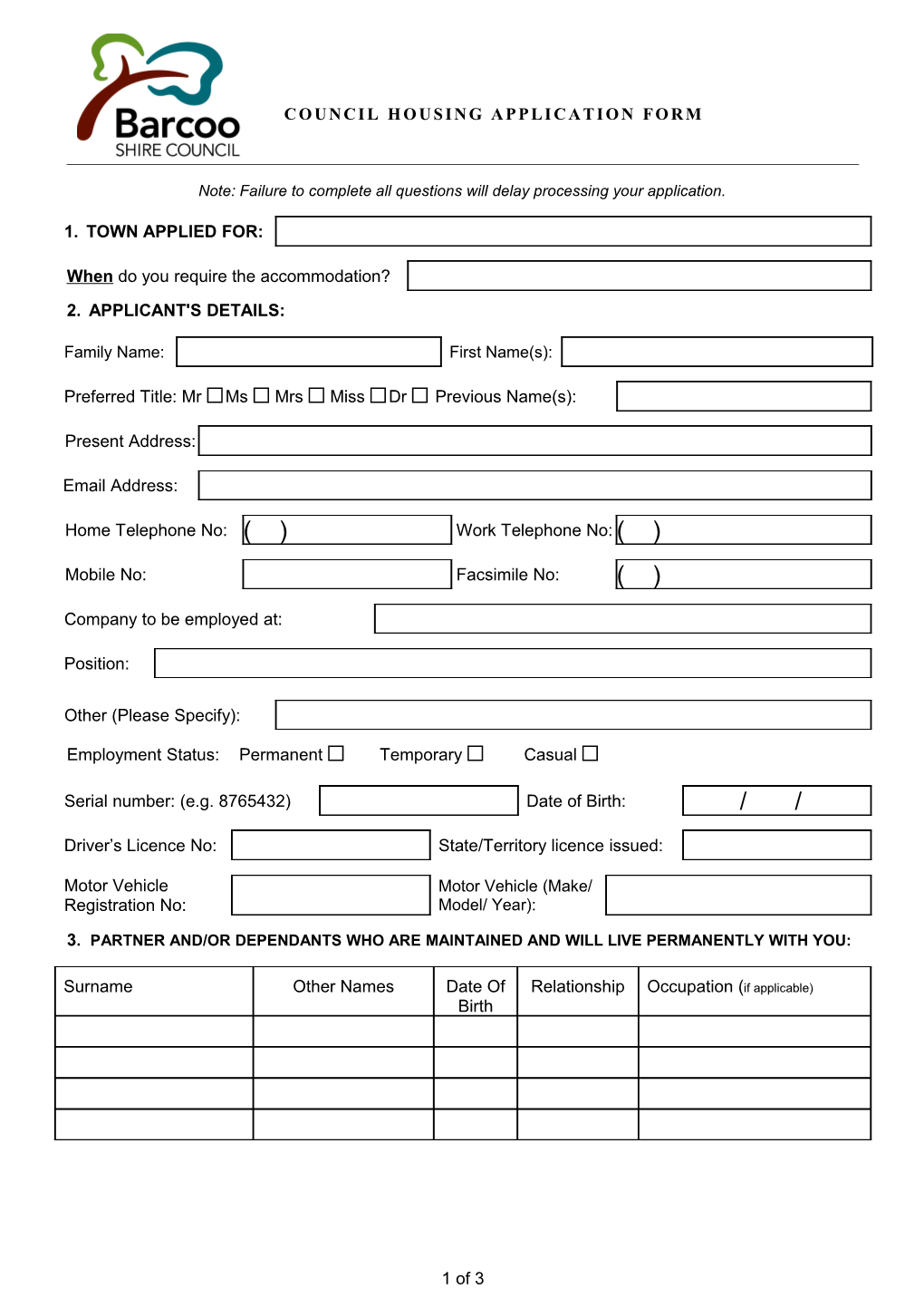 Housing Application Form