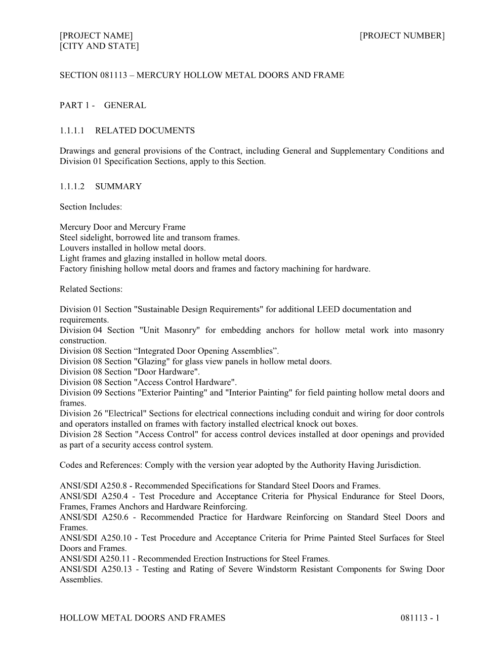 Section 081113 - Hollow Metal Doors and Frames