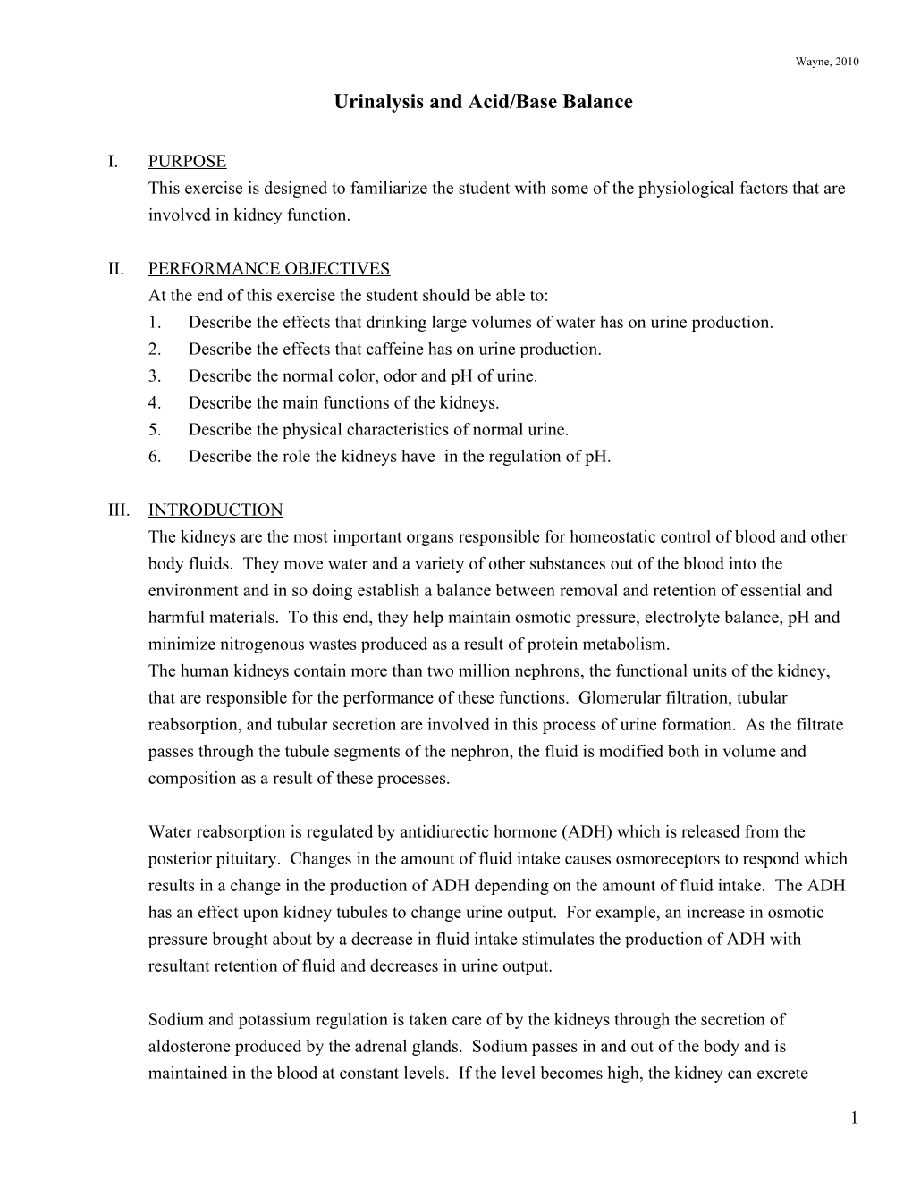 Urinalysis and Acid/Base Balance