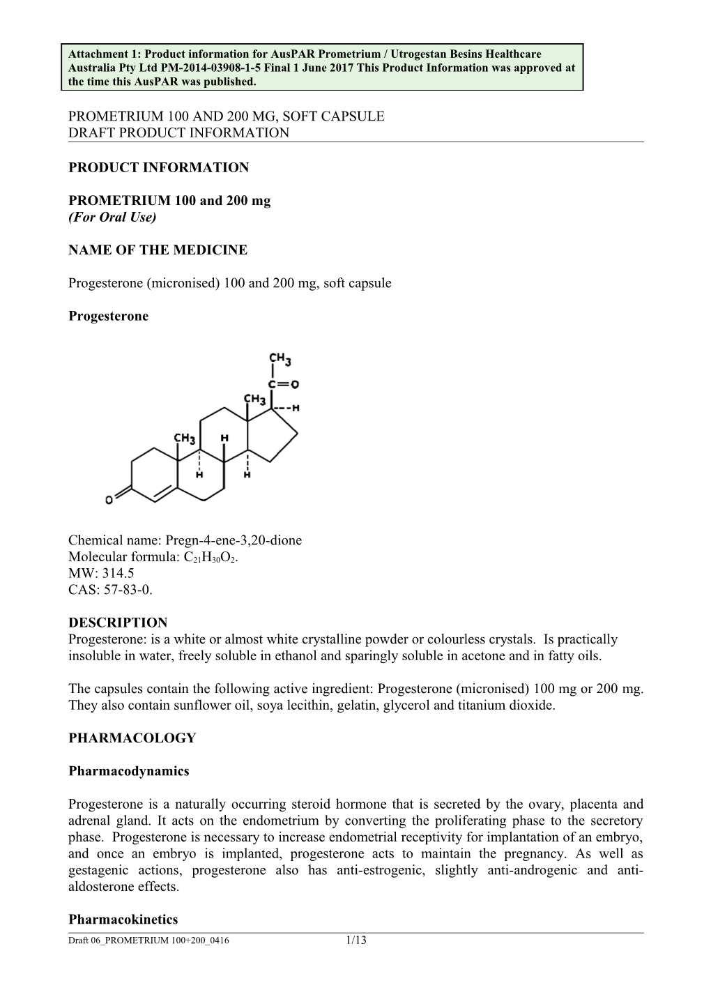 Auspar Attachment 1. Product Information for Progesterone