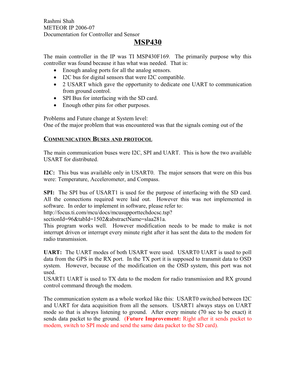 Documentation for Controller and Sensor