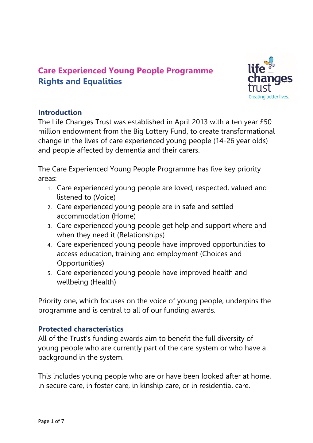 Care Experienced Young People Programme