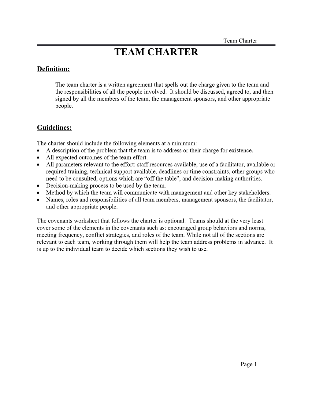 Team Charter Worksheet