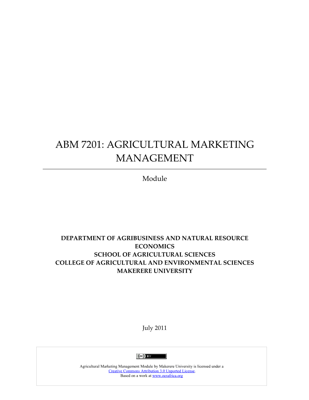 Abm 7201: Agricultural Marketing Management