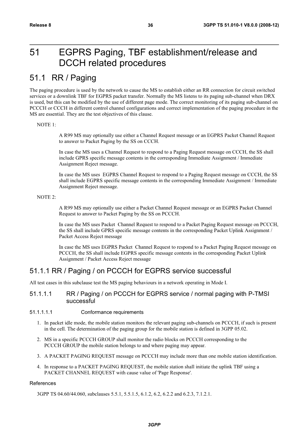 51EGPRS Paging, TBF Establishment/Release and DCCH Related Procedures