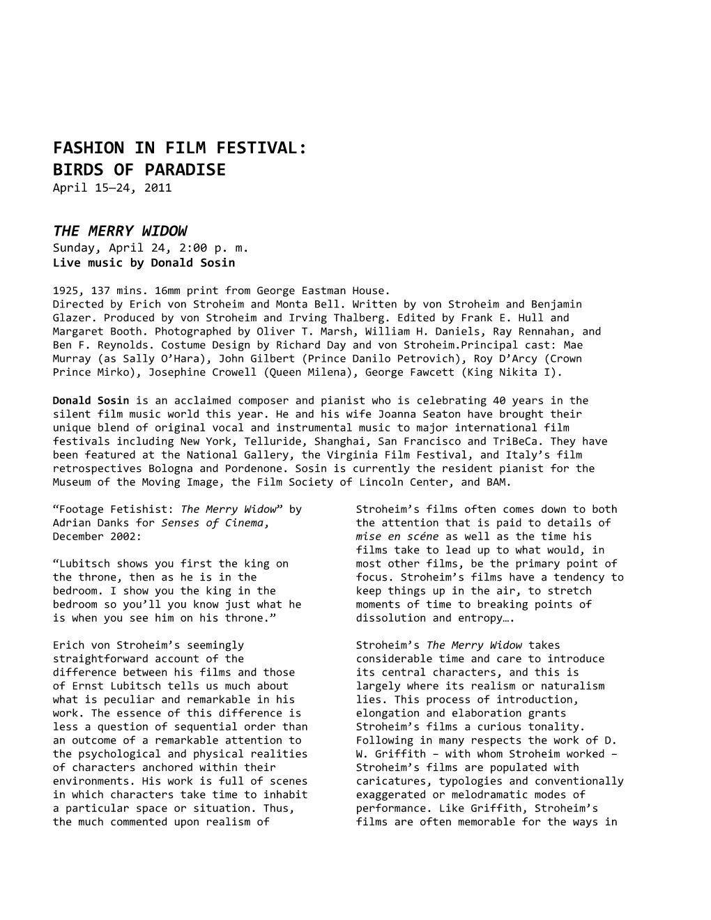 Fashion in Film Festival: Birds of Paradise