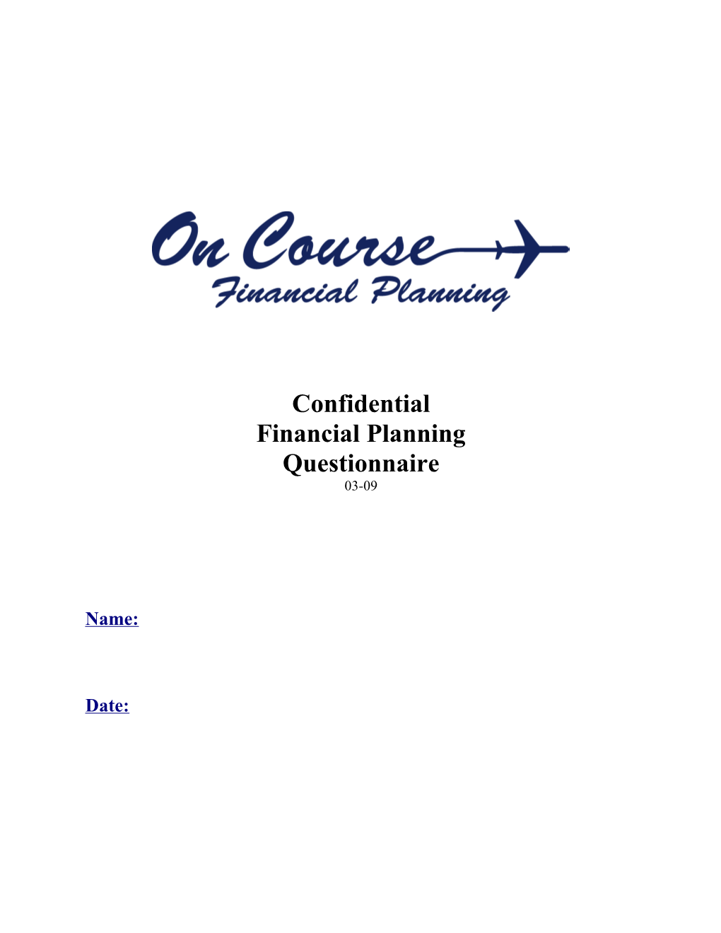 Confidential Financial Planning Questionnaire