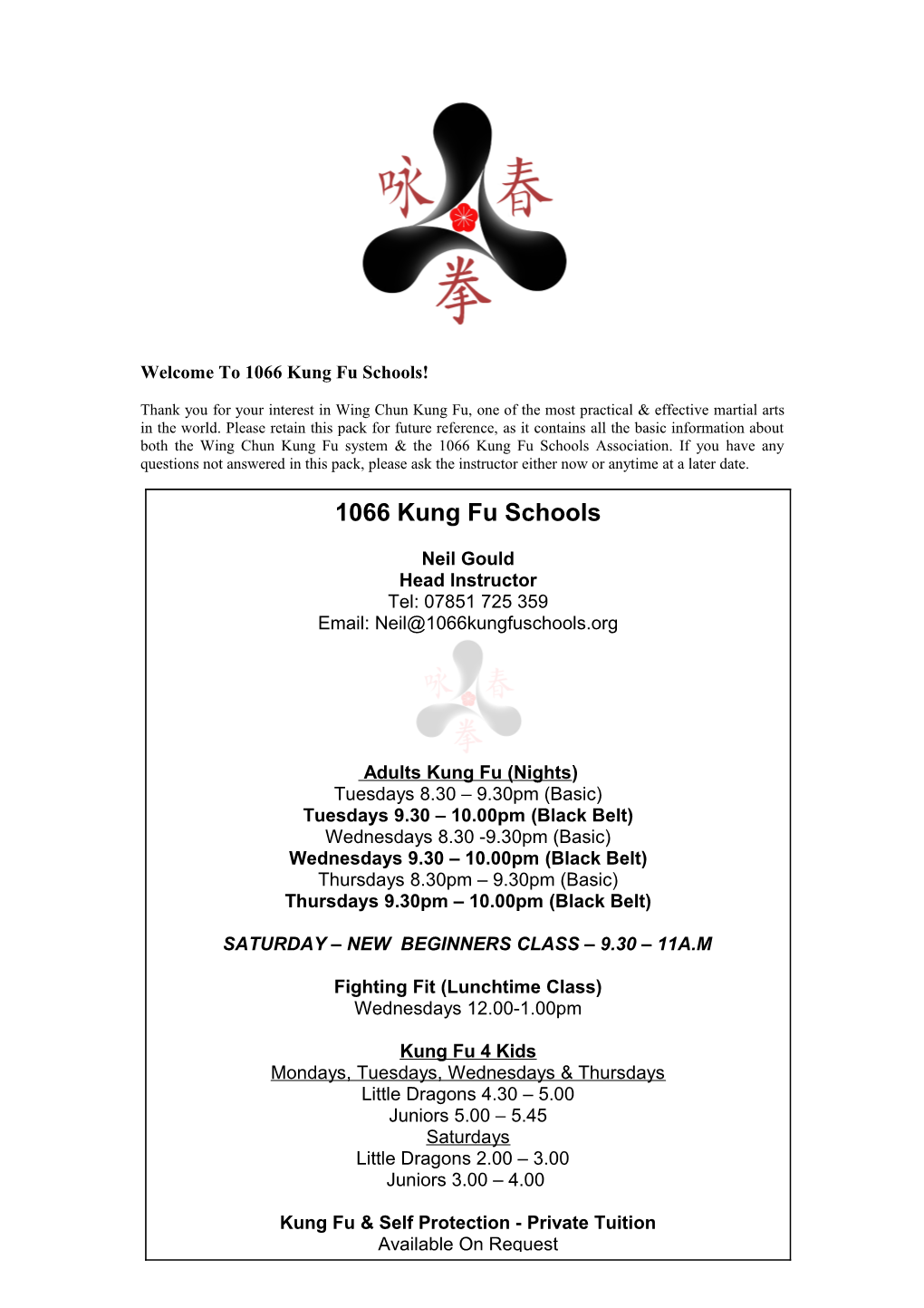 Welcome to 1066 Kung Fu Schools!