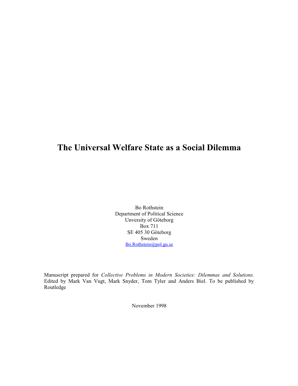 The Welfare State As a Social Dilemma