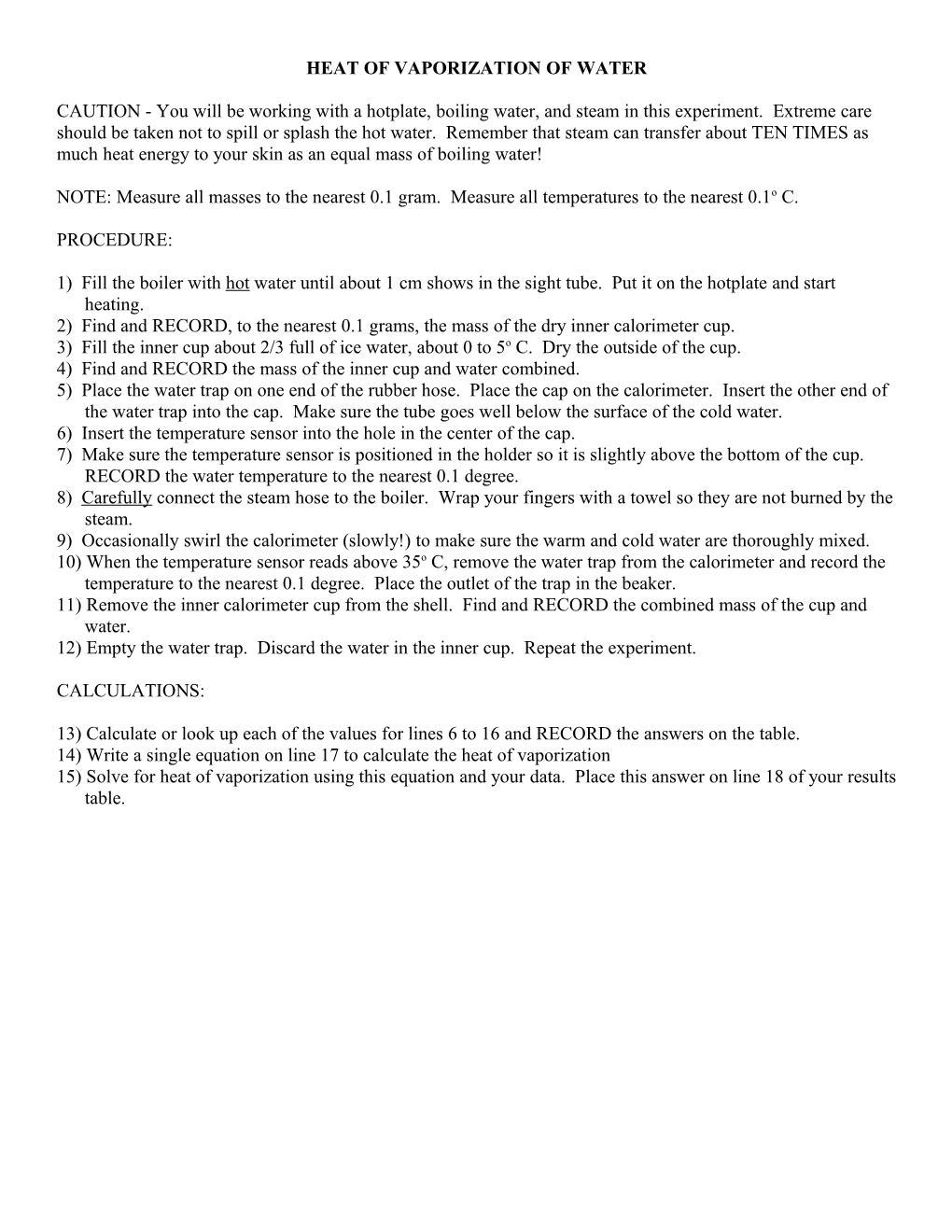 Heat of Vaporization of Water