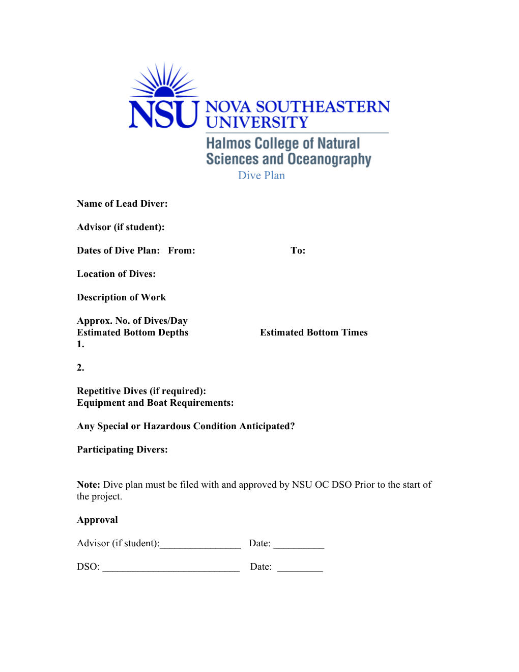 NSU OC Dive Plan