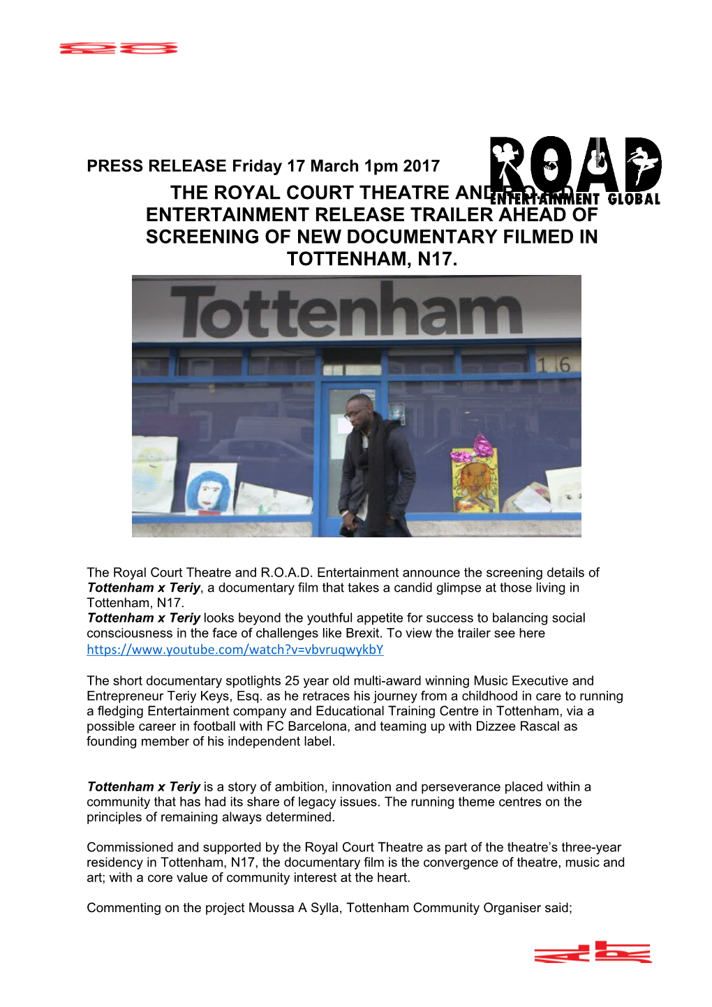 The Royal Court Theatreand R.O.A.D Entertainment Releasetrailer Ahead of Screening Of