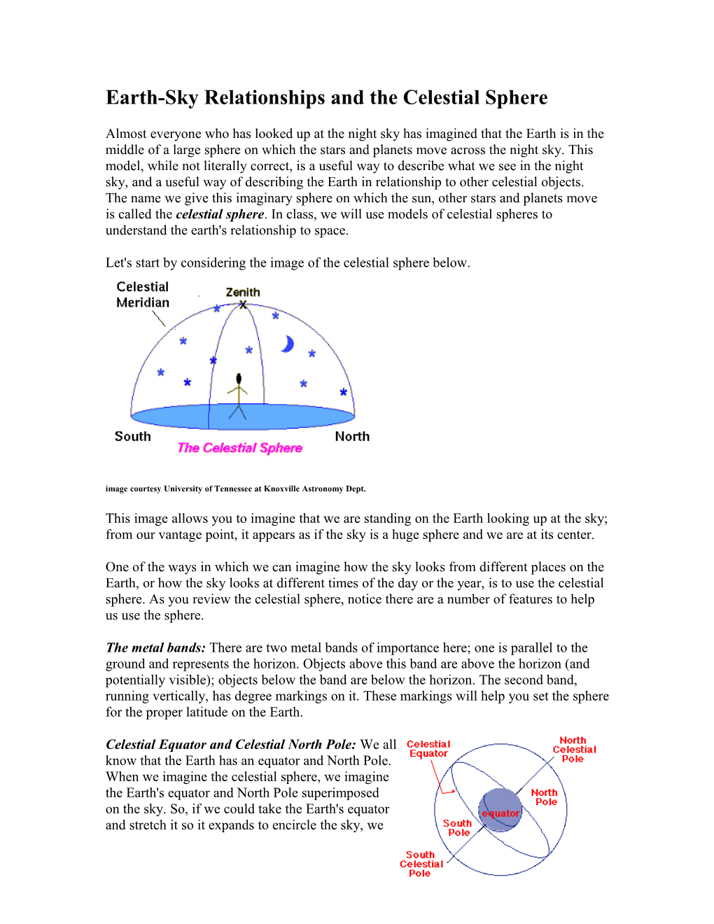 Earth-Sky Relationships and the Celestial Sphere