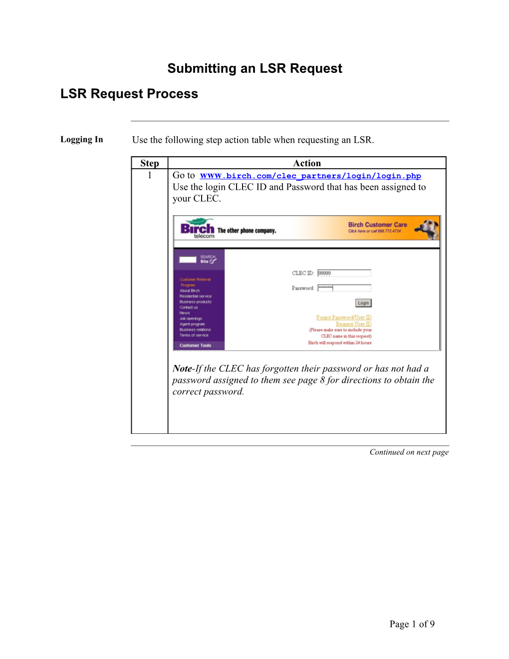 LSR Request Process