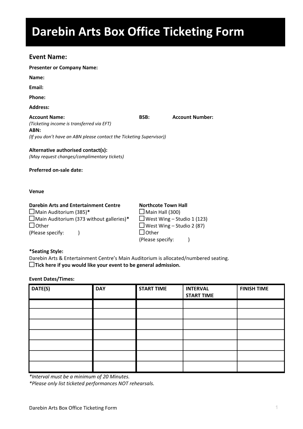 Darebin Arts Ticketing Form DRAFT