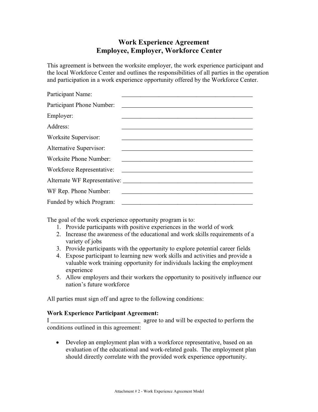 Work Experience Agreement