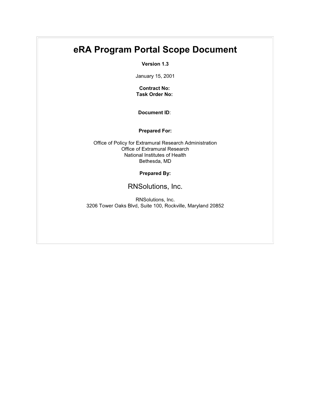 Era Program Portal Scope Document