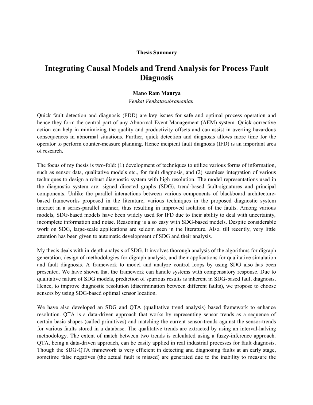 Integrating Causal Models and Trend Analysis for Process Fault Diagnosis
