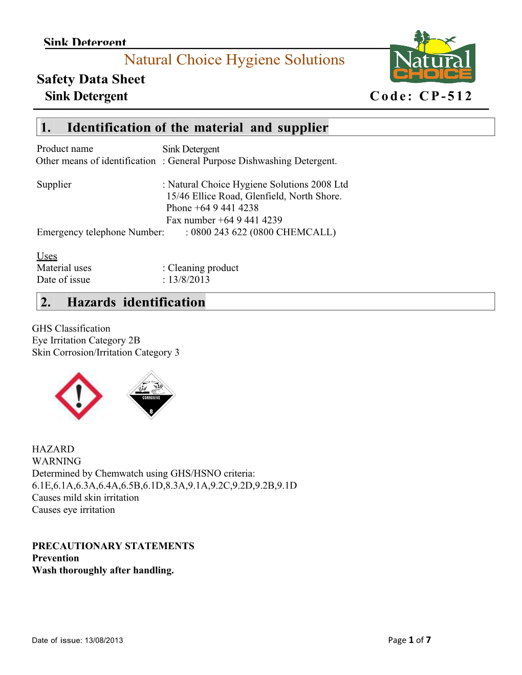 Brew Line Cleaner SDS 0709