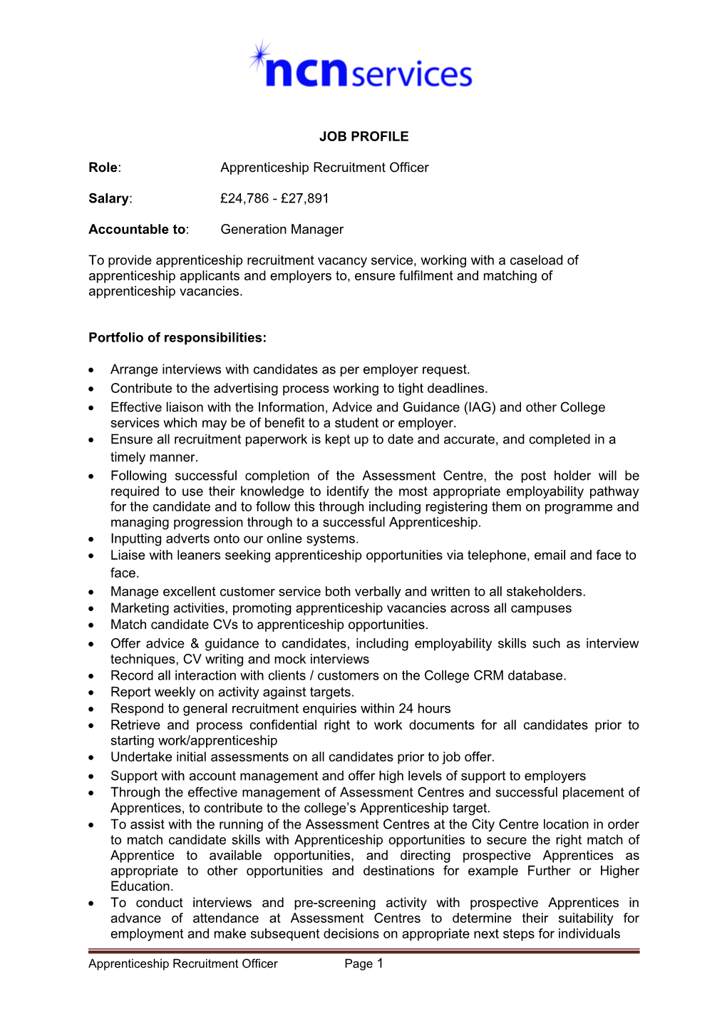 Role: Apprenticeship Recruitment Officer