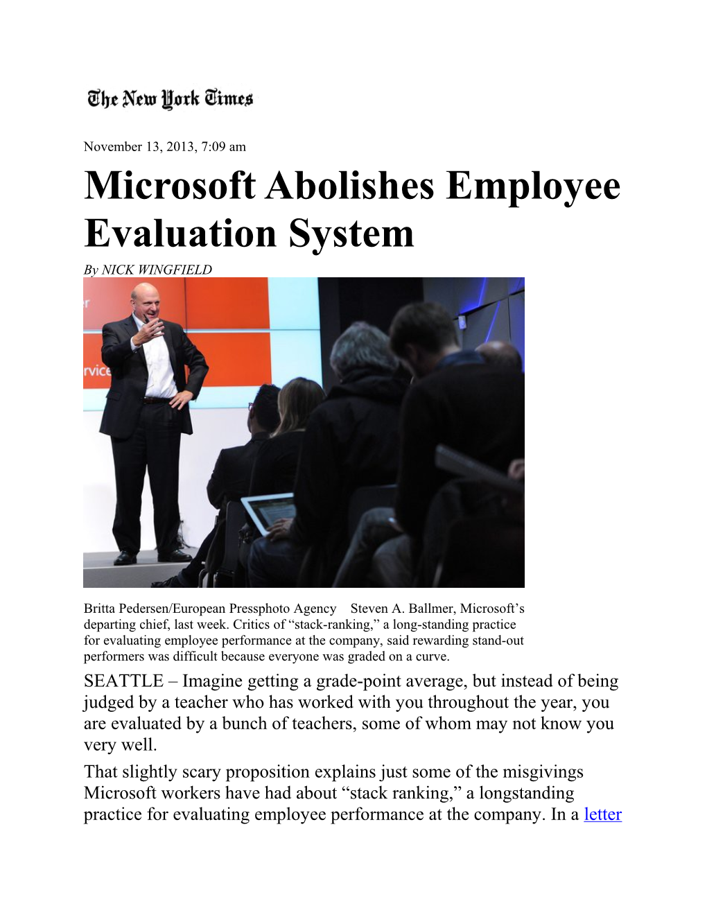 Microsoft Abolishes Employee Evaluation System