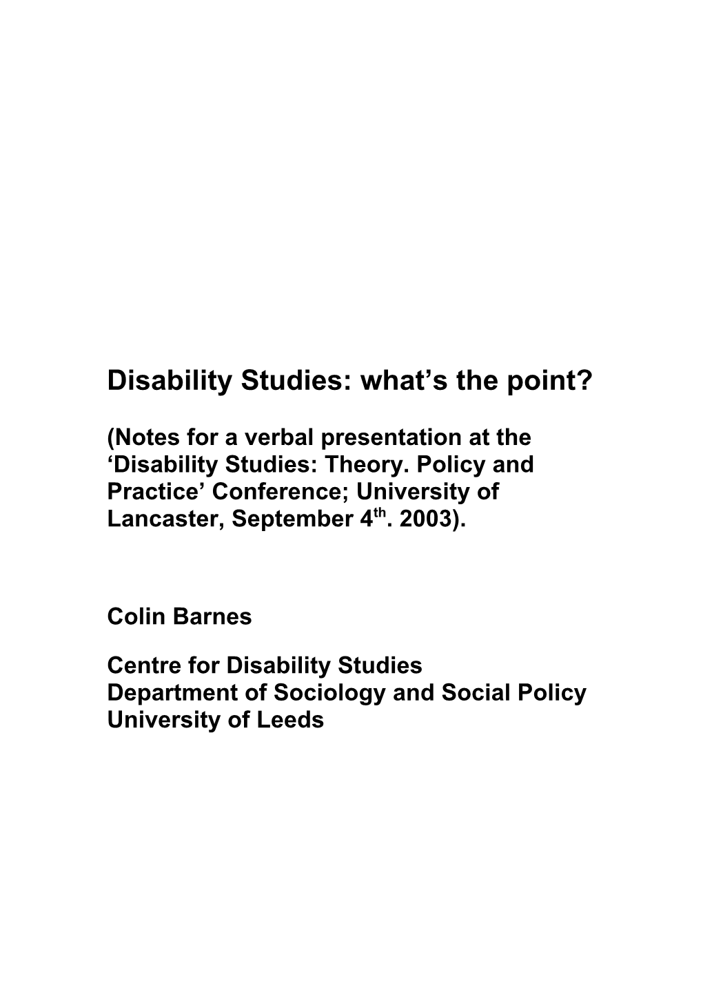 Disability Studies: What S the Point