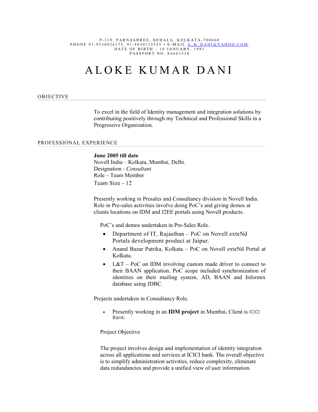 Resume Aloke Kumar Dani