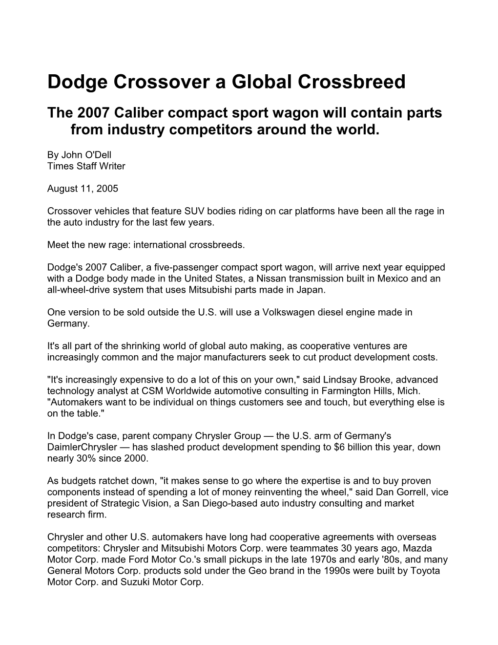 Dodge Crossover a Global Crossbreed