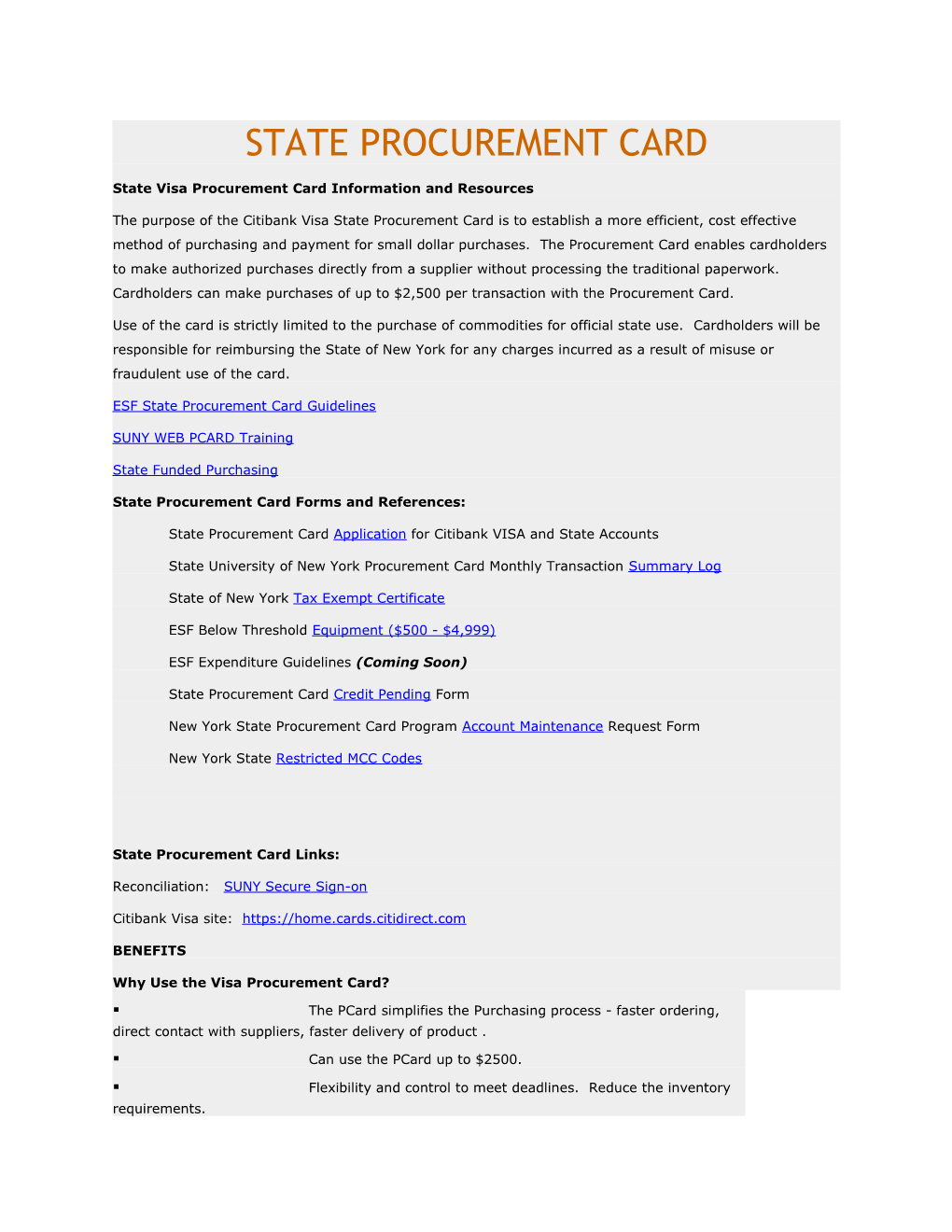 State Visa Procurement Card Information and Resources