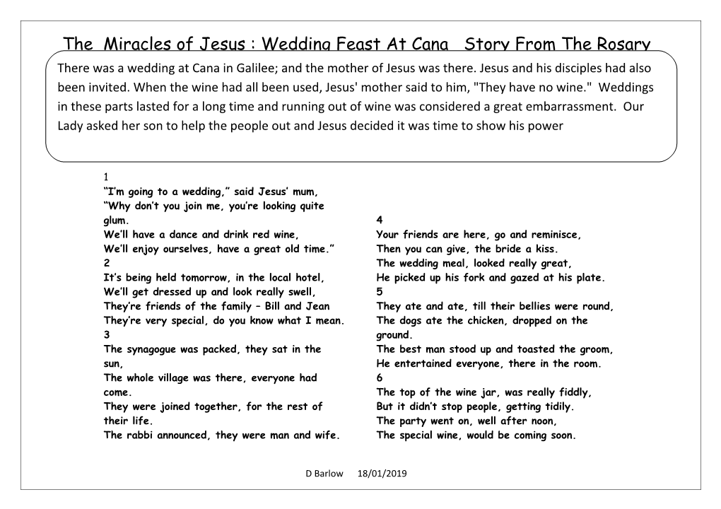 The Miracles of Jesus :Wedding Feast at Cana Story from the Rosary