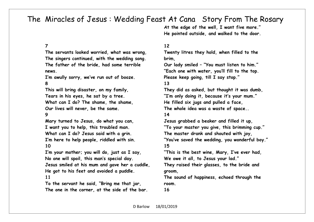 The Miracles of Jesus :Wedding Feast at Cana Story from the Rosary