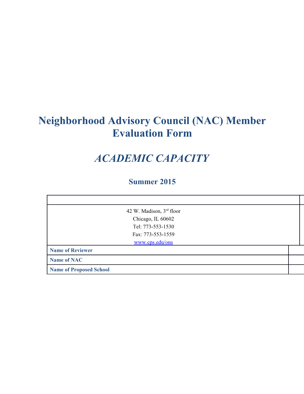 Neighborhood Advisory Council (NAC) Member
