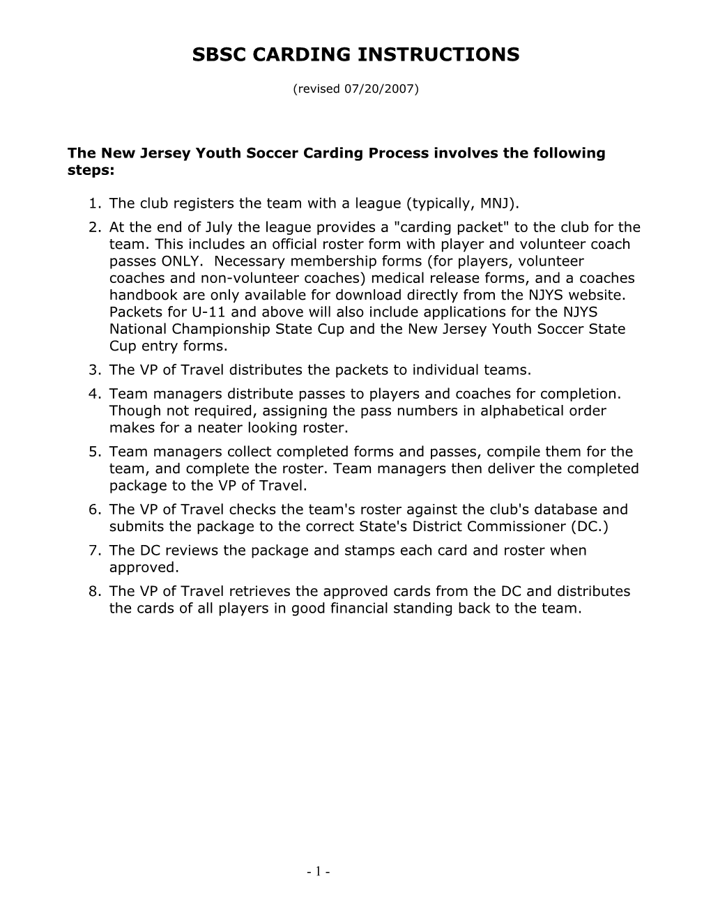 The New Jersey Youth Soccer Carding Process Involves the Following Steps