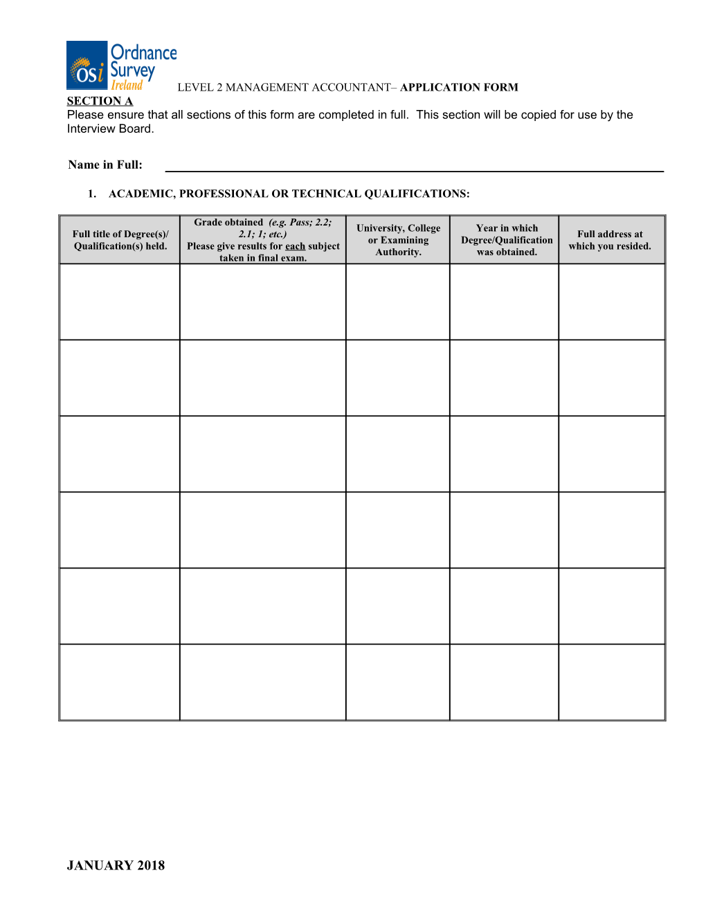 Level 2 Management Accountant Application Form