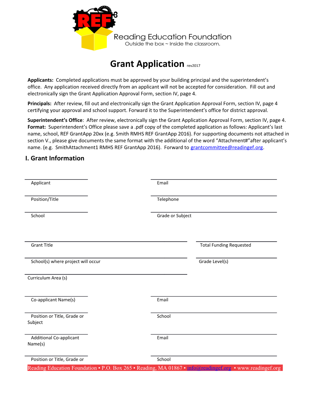 REF Grant Application Page 1
