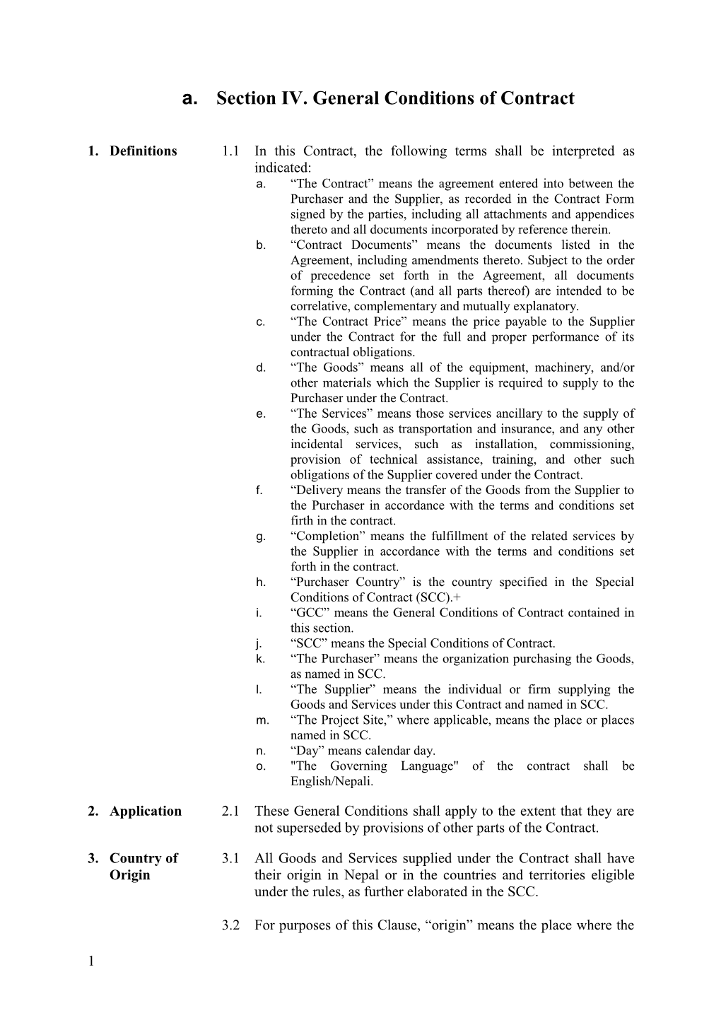 Section IV. General Conditions of Contract