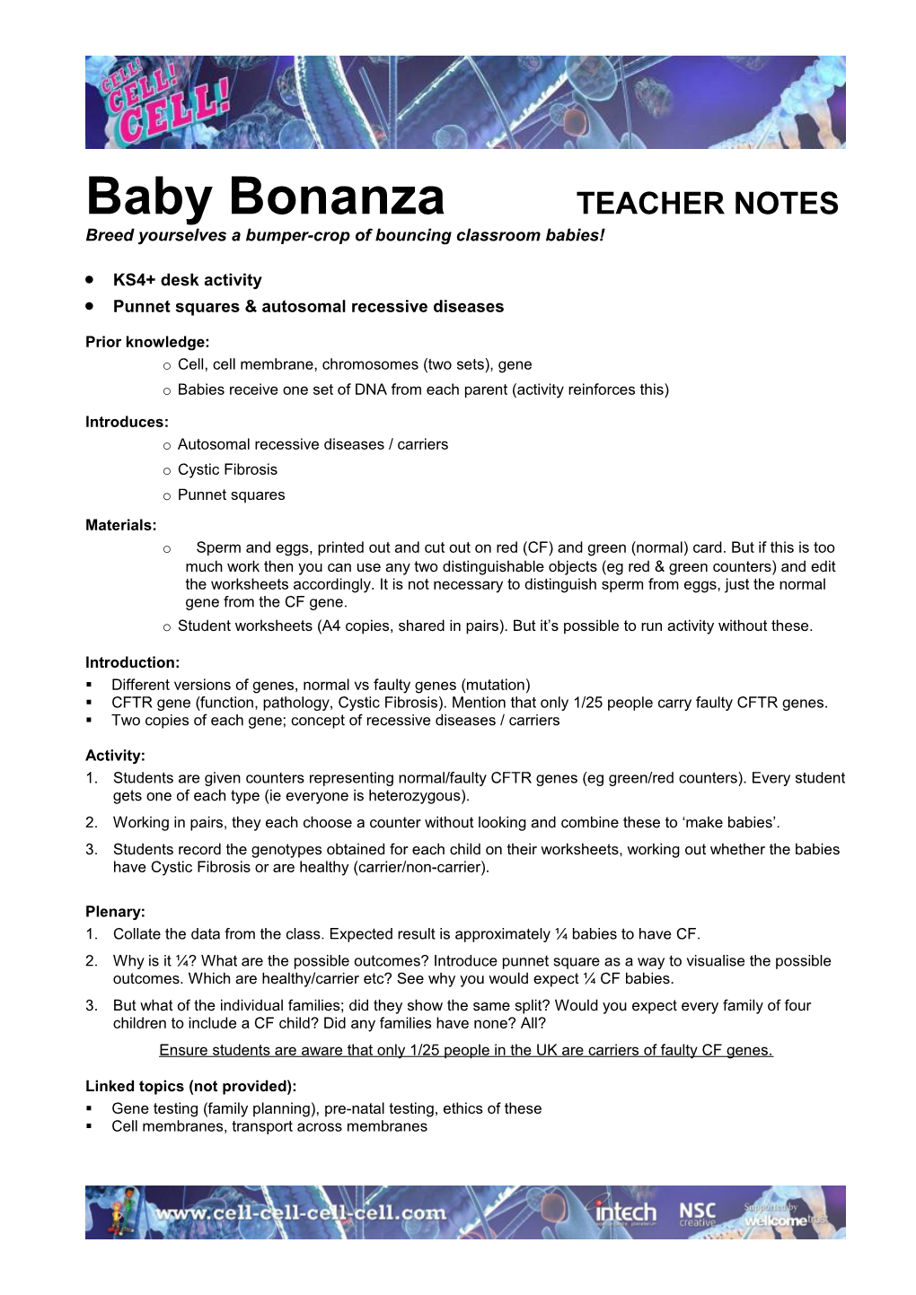 Baby Bonanza TEACHER NOTES