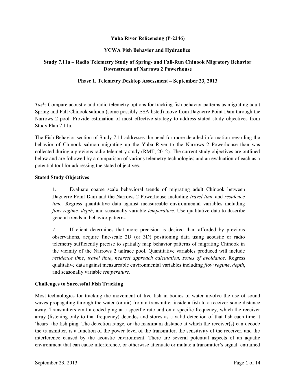 YCWA Fish Behavior and Hydraulics