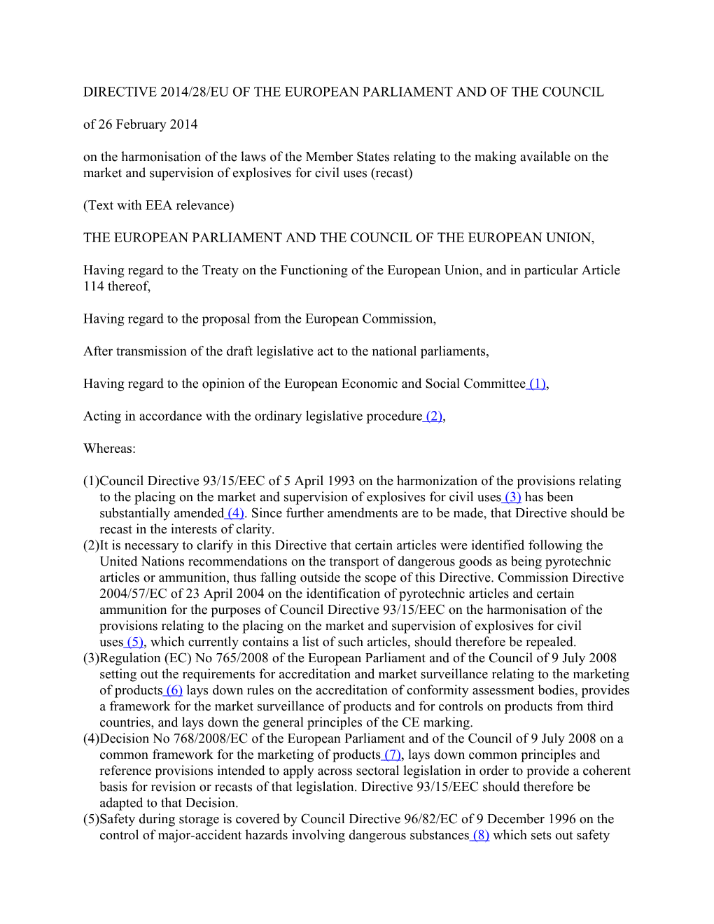 Directive 2014/28/Eu of the European Parliament and of the Council