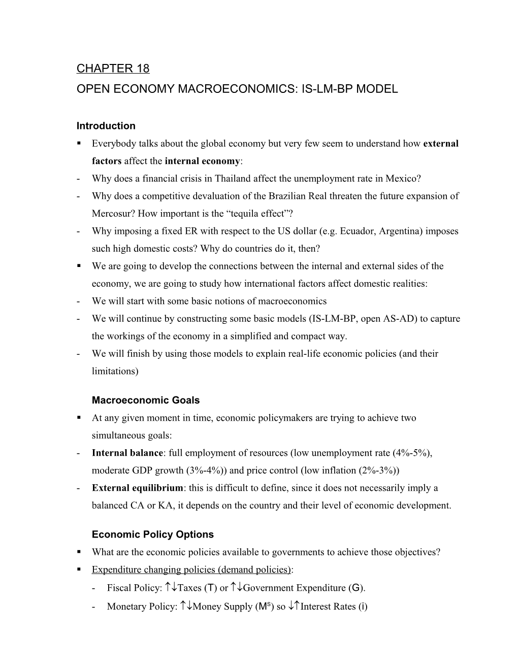 Open Economy Macroeconomics: Is-Lm-Bp Model