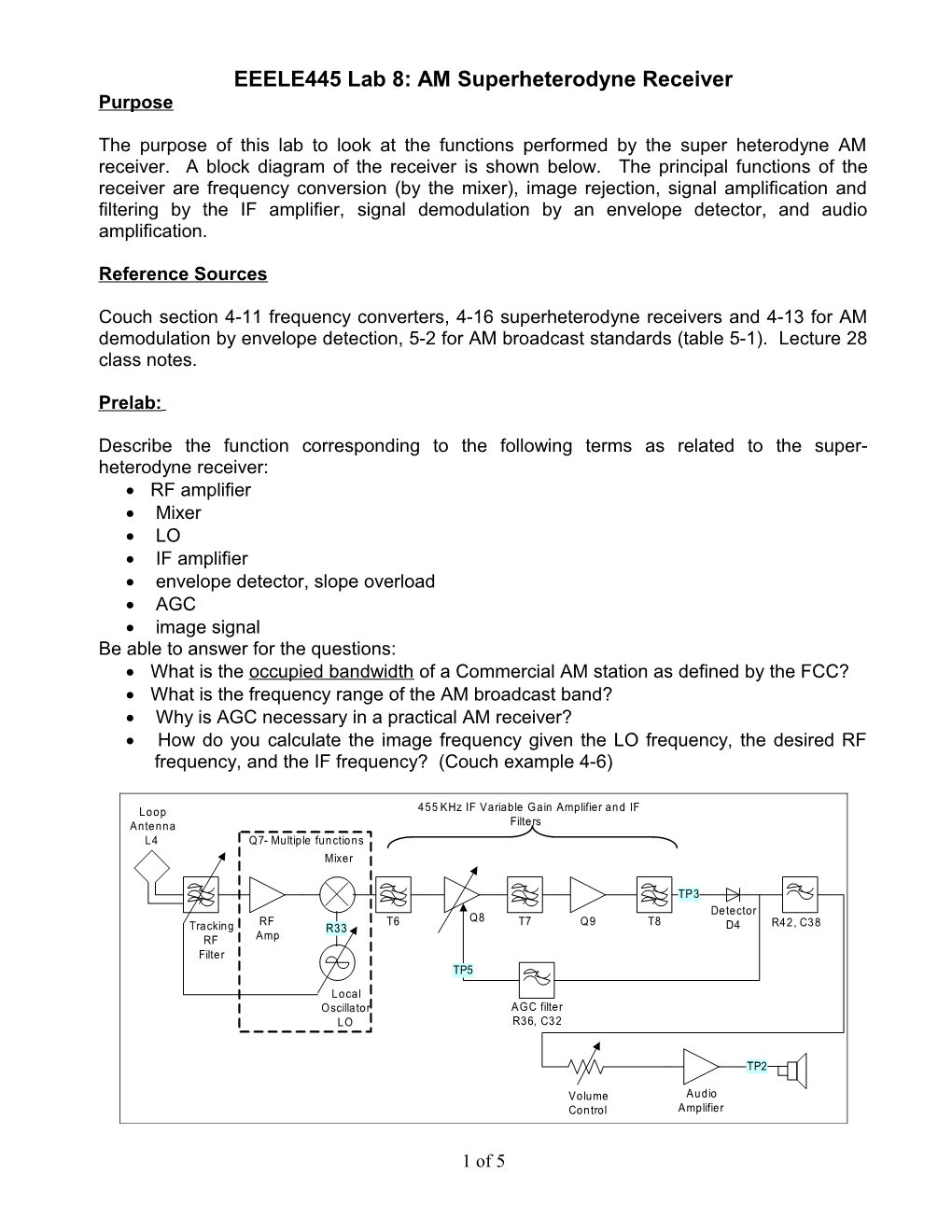 EEELE445 Lab 8: AM Superheterodyne Receiver