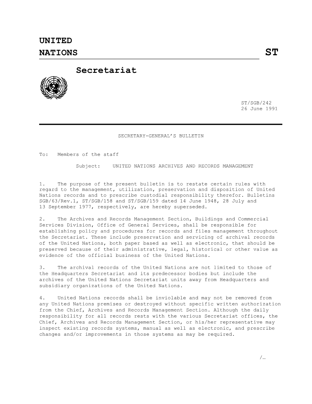 Subject:UNITED NATIONS ARCHIVES and RECORDS MANAGEMENT