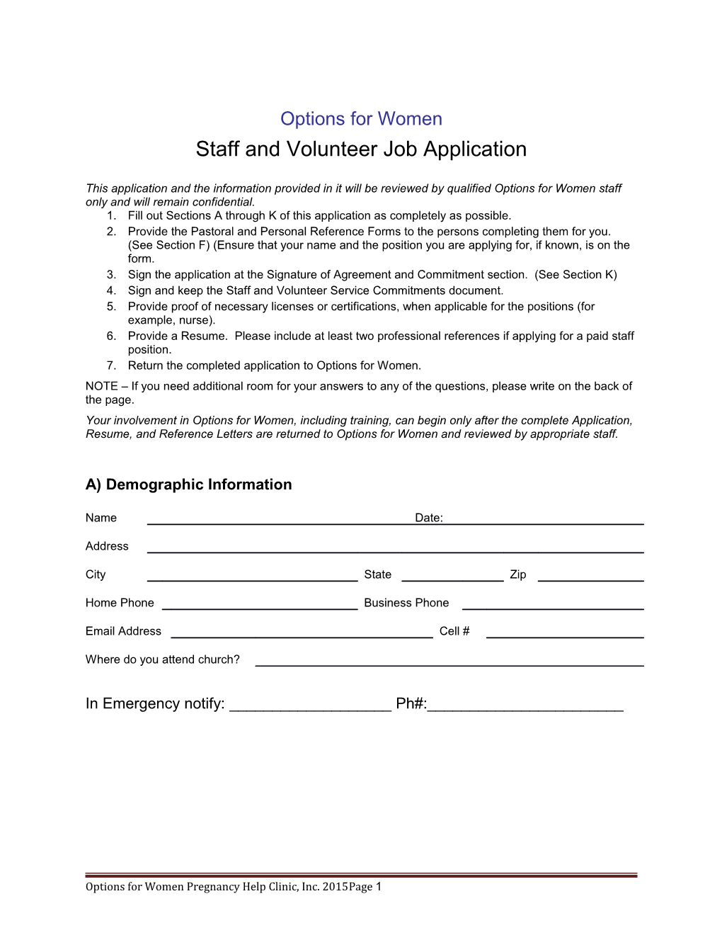 Staff and Volunteer Job Application