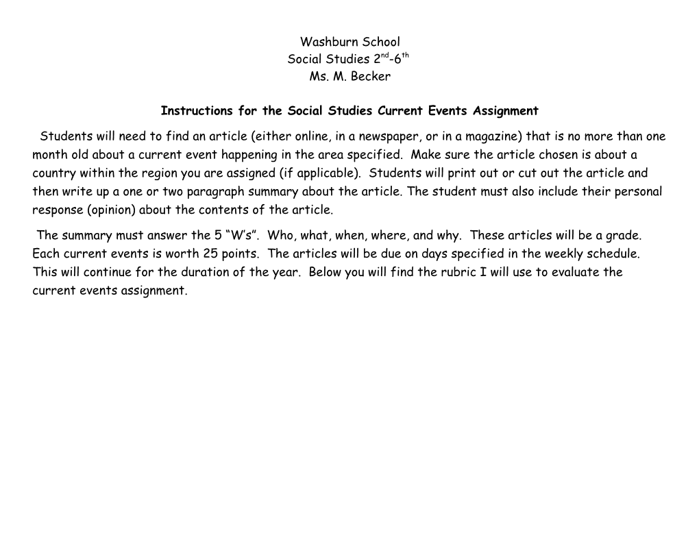 Instructions for the Social Studies Current Events Assignment