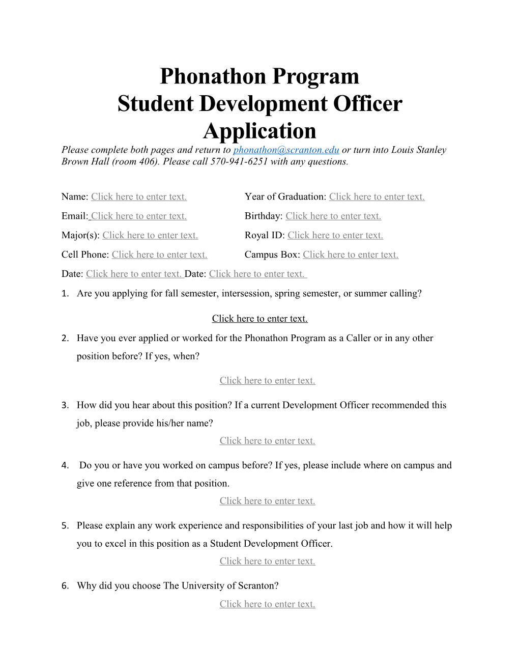 Student Development Officer Application